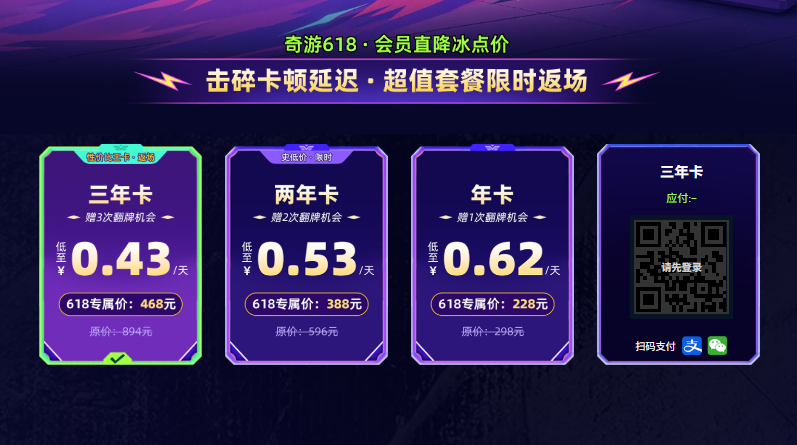 奇游加速器618活动开启，三年卡限时回归！SVIP低至0.43元/天！